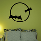 Black bat and moon wall decal with bat silhouette inside a circle