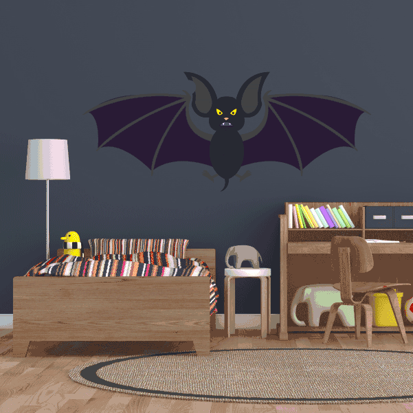 Bat wall decal vinyl sticker with dark bat and purple wings