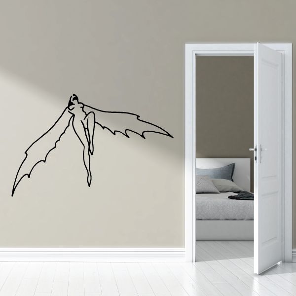 Bat winged fairy wall decal, black outline silhouette