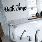 Bathroom wall decal with black 'Bath Time' script lettering