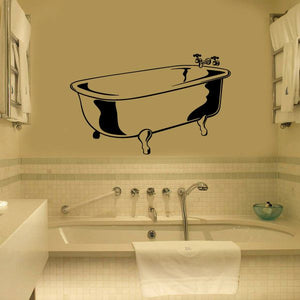 Bathtub wall decal with black outline and faucet, removable vinyl style art