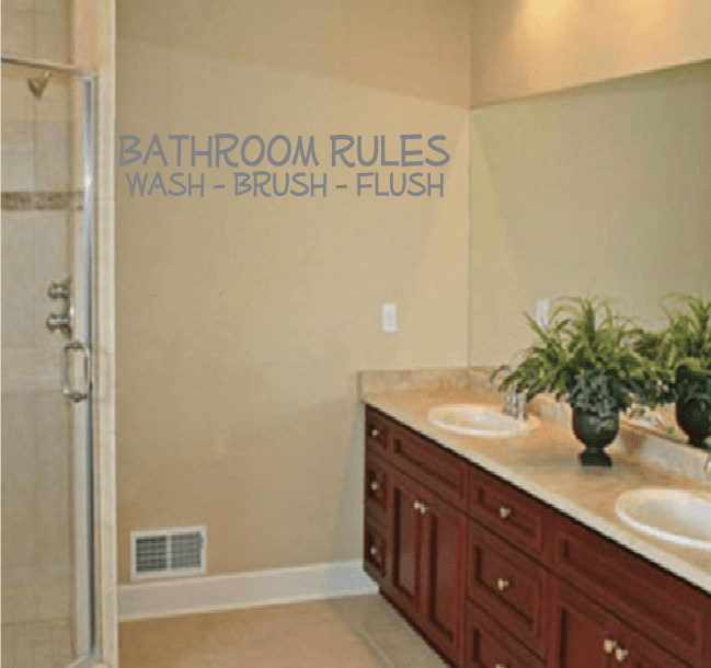 Image of Bathroom Rules Wash Brush Flush Quote Wall Decal 