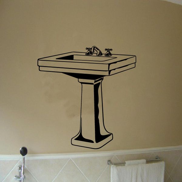 Bathroom sink decal, black faucet and countertop line art.