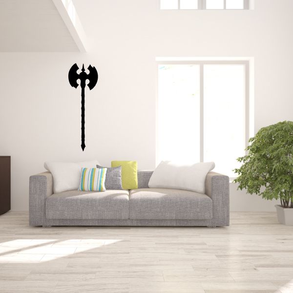 Battle axe wall decal featuring a black crossed-blade axe silhouette