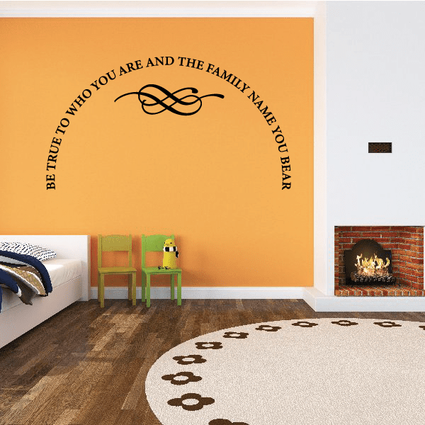 Wall decal with black infinity symbol and curved family message wording
