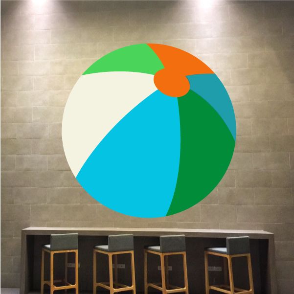 Colorful beach ball vinyl wall decal with green, blue and orange segments