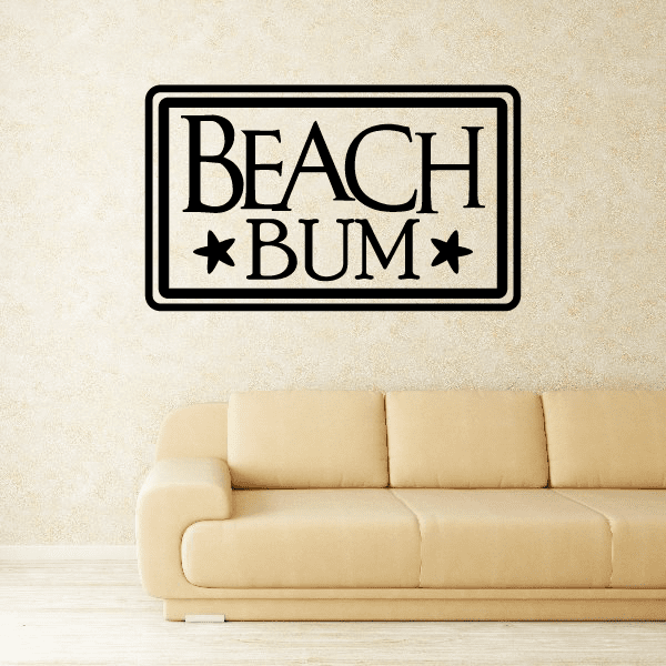 Rectangular Beach Bum decal with "BEACH BUM" text and star accents