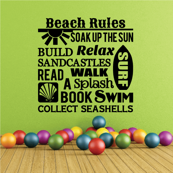 Image of Beach Rules Word Collage Decal