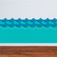 Sea wave wall decal with teal scalloped border and dotted line