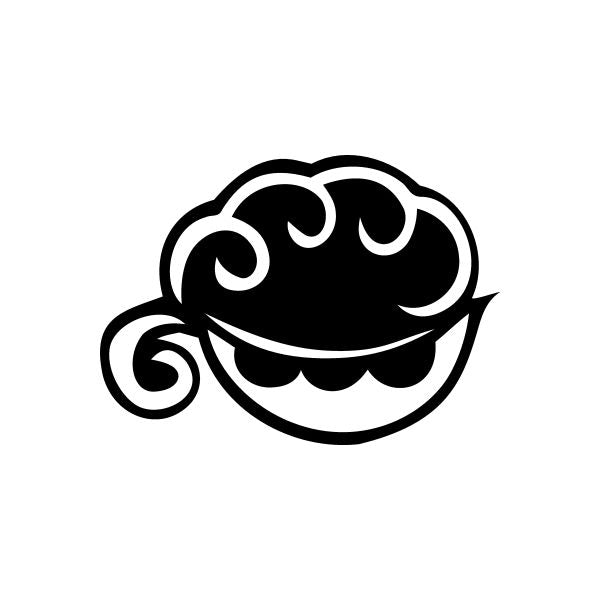 Black and white cartoon bean decal with smiling face and swirl accents