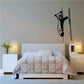 Bear cub and tree wall decal, black silhouette line art