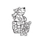 Bear sitting on holiday presents decal, holding gift with bow and flowers