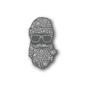 Bearded bird vinyl sticker, grey and white illustrated head with patterned beard