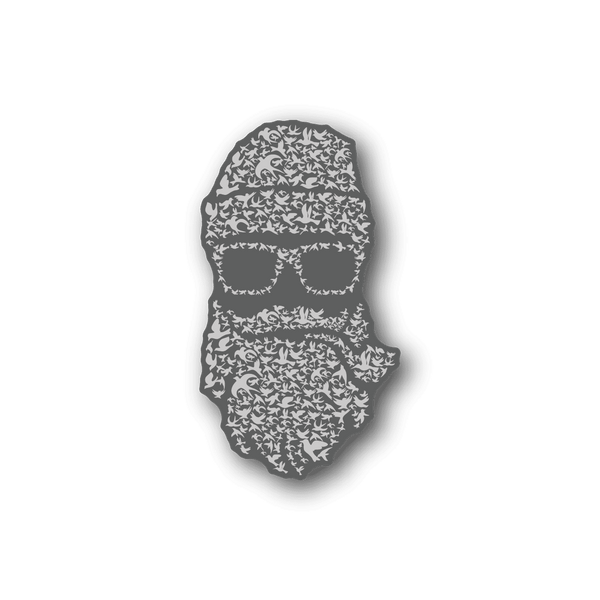 Bearded bird vinyl sticker, grey and white illustrated head with patterned beard