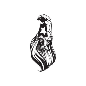 Bearded wizard head decal with hood and long flowing beard illustration