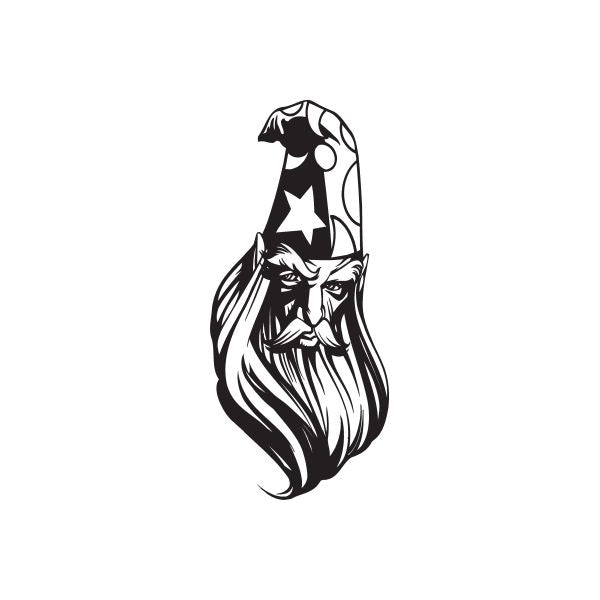 Bearded wizard head decal with hood and long flowing beard illustration