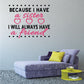 Wall decal with quote text and pink heart icons, die-cut lettering design