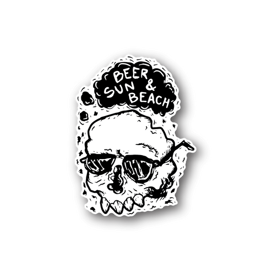 Image of Beer Sun and Beach Skull Sticker