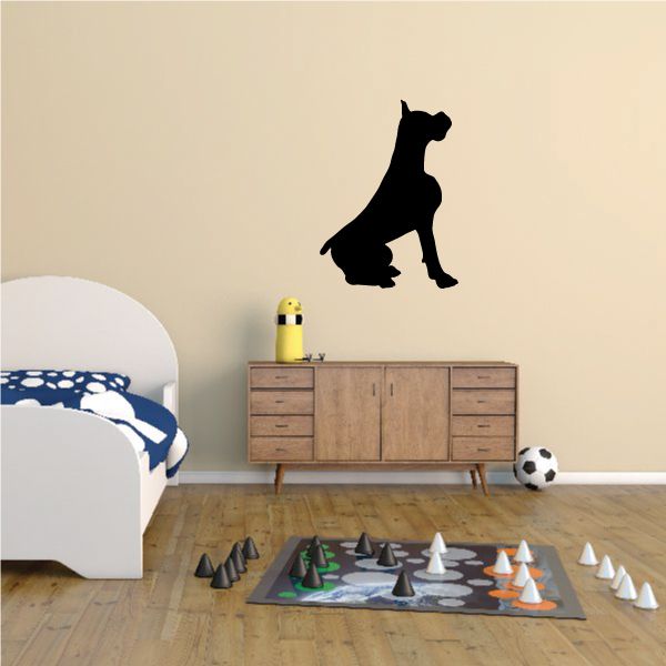 Black boxer dog decal silhouette standing on wall, begging pose