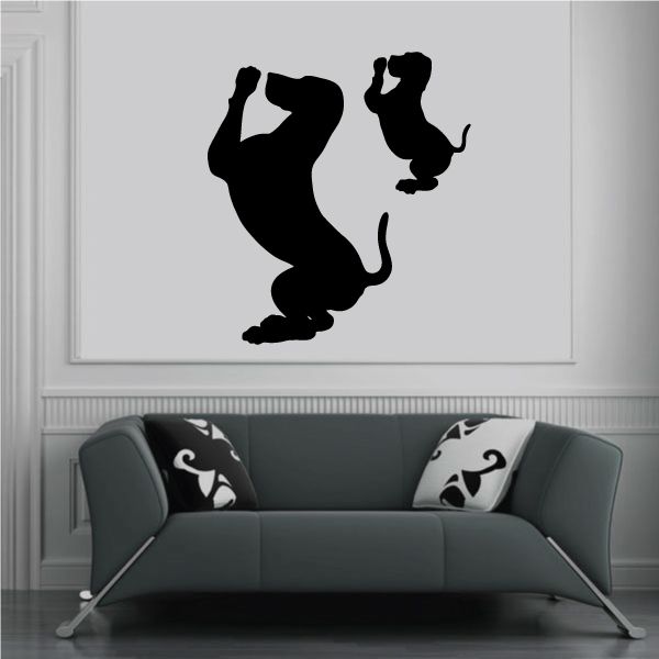Begging dogs wall decal, two black dog silhouettes in begging poses