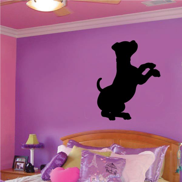 Begging puppy wall decal with black dog silhouette, paw raised and sitting