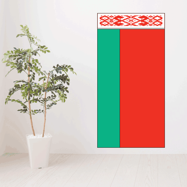 Belarus flag sticker: rectangular red and green with white ornament stripe