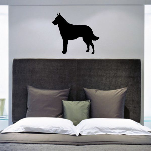 Belgian Malinois dog decal with black silhouette of standing dog