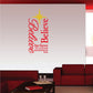 Believe definition printed decal, red and yellow typographic quote