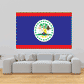 Belize flag sticker, rectangular with coat of arms on blue and red stripes.