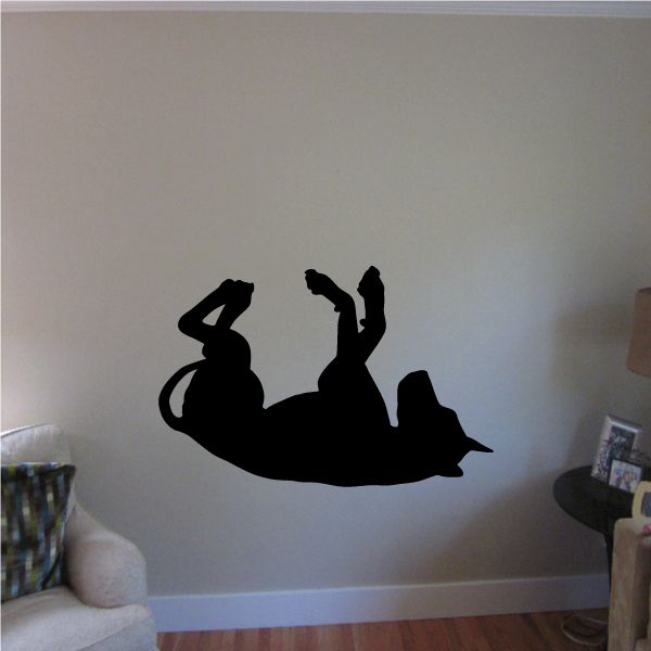 Doberman Pinscher belly-rub wall decal, black silhouette with paws up