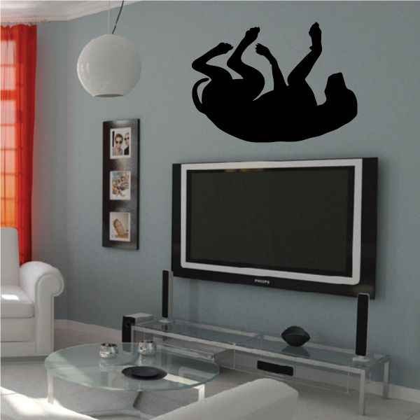 Black hound belly-rub wall decal sticker, silhouette of a dog on its back