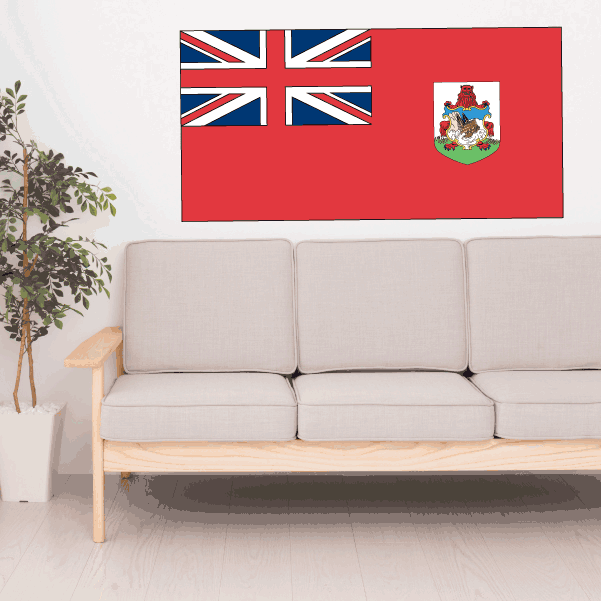 Flag sticker with Union Jack top and red crest shield