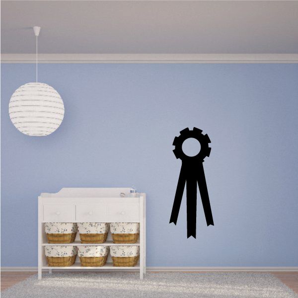 Black ribbon award decal with rosette center and long hanging tails