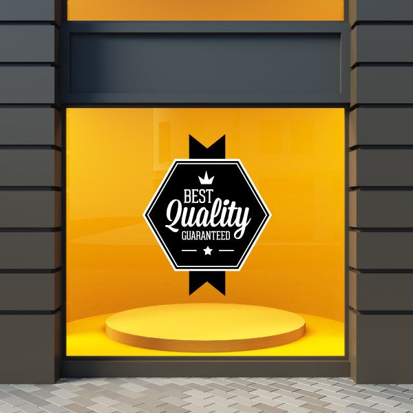 Vinyl wall decal business badge with hexagon shape, black and white “Best Quality Guaranteed” text