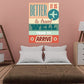 Travel quote wall sticker with plane icon and multicolor stripes, square design