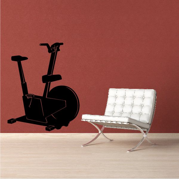 Black bicycle fitness wall decal with stationary bike silhouette