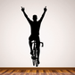 Bicycle race winner wall decal with cyclist silhouette holding arms up