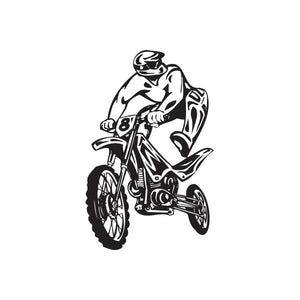 Motorcycle dirt bike decal of motocross rider on black-and-white bike