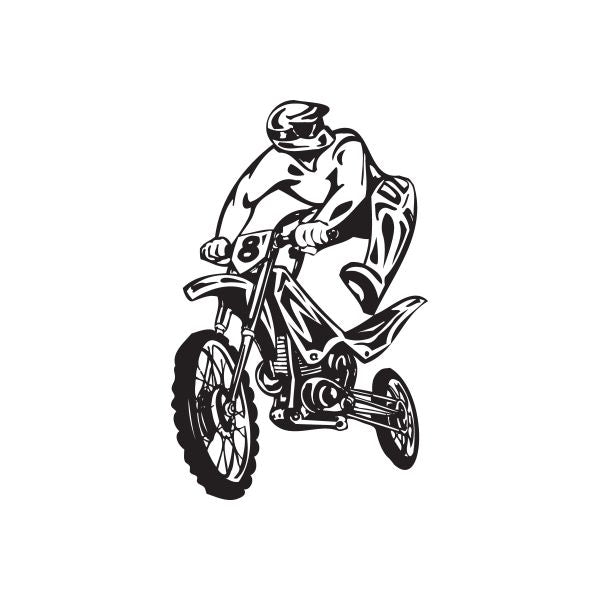 Motorcycle dirt bike decal of motocross rider on black-and-white bike