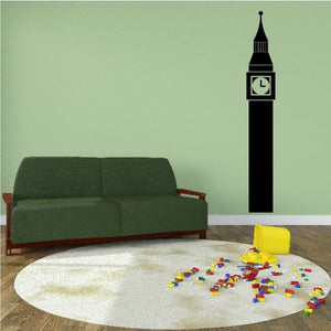 Clock tower wall decal with black tower and light clock face icon