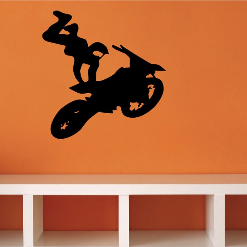 Black dirt bike decal silhouette with rider and double grab