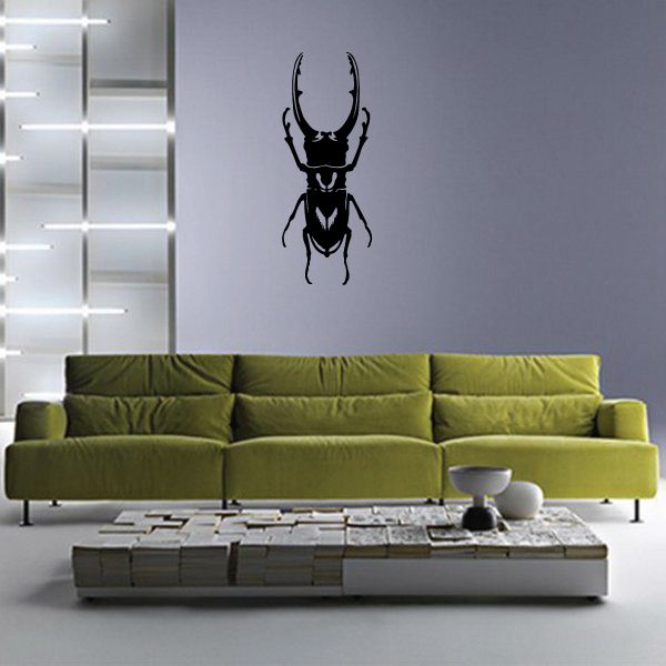 Horned beetle wall decal sticker in black with curved antennae and wings