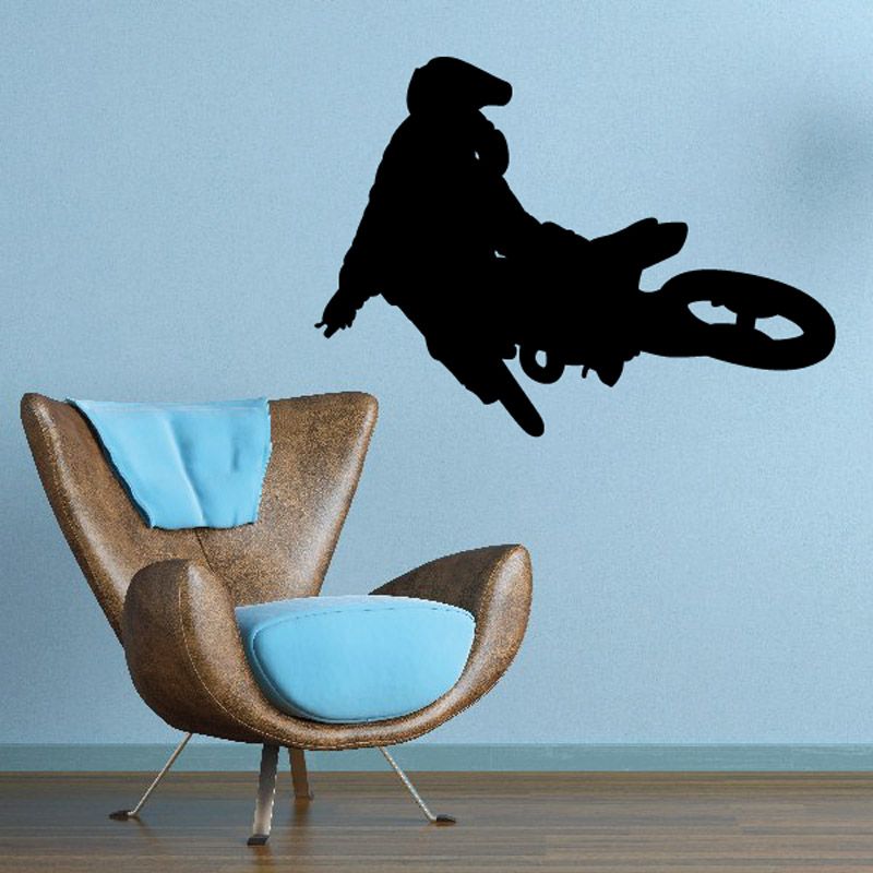 Black dirt bike rider looking back decal silhouette