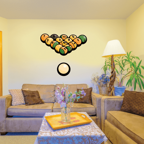 Billiard balls wall decal with arranged pool balls in colorful cluster