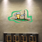 Billiard bunny wall decal posing at a pool table with cue stick and balls, green outline