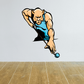 Cartoon cool cat billiard sticker with blue cue and black outline