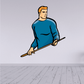 Billiard confident player sticker: illustrated man in blue holding a cue