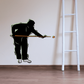 Billiard player wall decal silhouette, leaning over to aim cue at ball