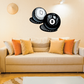 Billiard ball wall stickers: white ball and black 8 ball with ring accents