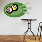 Billiard ball sticker graphic with green oval and striped cue ball design